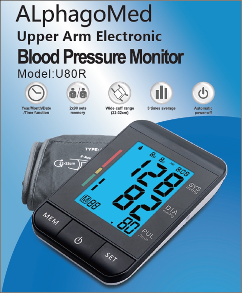 AlphagoMed LCD Upper Arm with Cuff Digital Sphygmomanometer Pulse